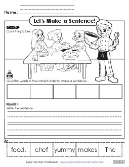 Build a Sentence: Chef Free Community Helpers Worksheet