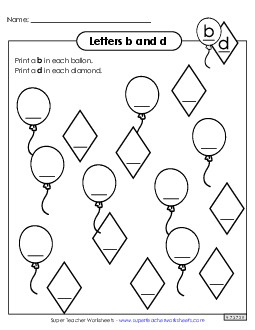 Balloons and Diamonds Letters Reversals Worksheet