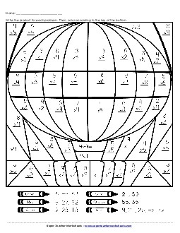 Balloon Mystery Picture Multiplication Worksheet