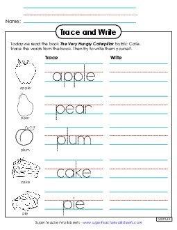 Trace and Write Picture Book Very Hungry Caterpillar Worksheet