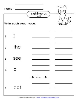 Write Twice (Unit 1) Free Sight Words Worksheet