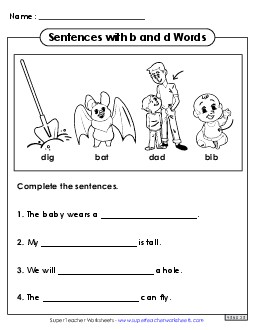 Complete the Sentences Letters Reversals Worksheet