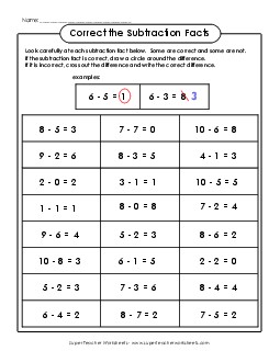 Correct the Subtraction Worksheet