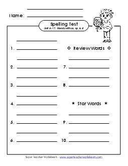 Spelling Test (A-17) Free Spelling A Worksheet