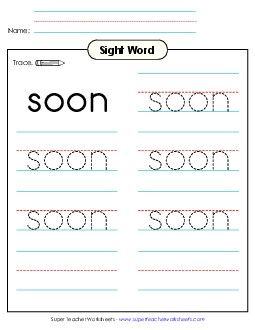 Trace the Word: Soon Sight Words Individual Worksheet