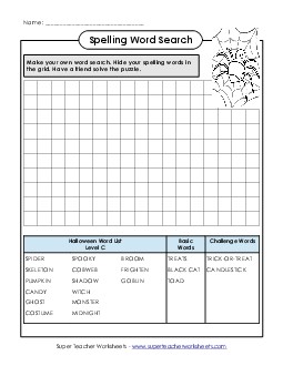 Make a Word Search (C-Halloween)  Spelling C Worksheet