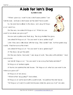 A Job for Ian\'s Dog 1st Grade Reading Comprehension Worksheet