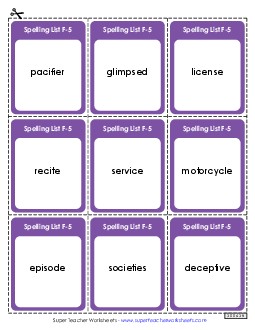 Flashcards (F-5) Spelling F Worksheet