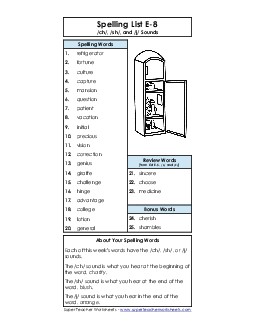 Spelling List (E-8) Spelling E Worksheet