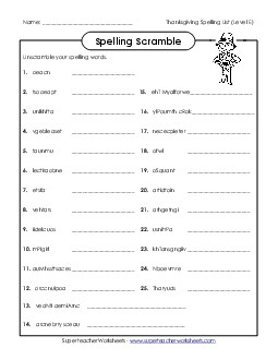 Word Unscramble Spelling E Worksheet