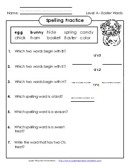 Spelling Practice (A-Easter) Spelling A Worksheet