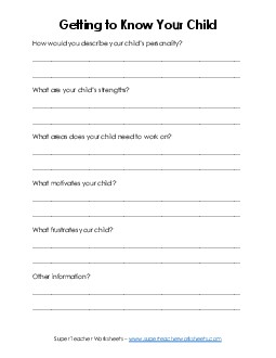 Getting to Know Your Child (Version 2)  Teachingtools Worksheet