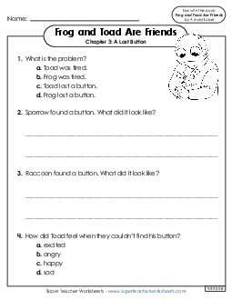 Questions for Chapter 3 Book Frog And Toad Worksheet