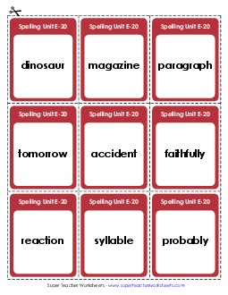 Flashcards (E-20) Spelling E Worksheet