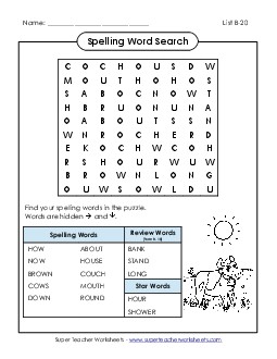 Word Search (B-20) Spelling B Worksheet