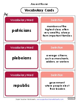 New Ancient Rome Vocabulary Cards Spanish Worksheet