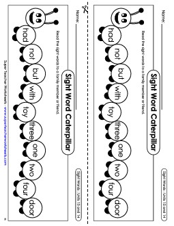 Sight Word Caterpillar: Units 13 and 14 Sight Words Worksheet