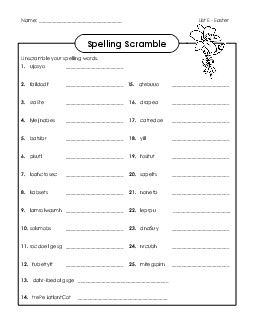 Word Scramble Spelling E Worksheet