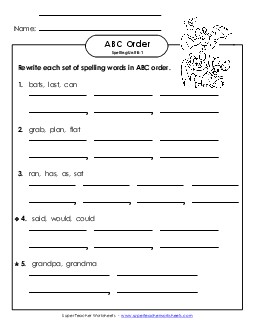 ABC Order - Word Sets (B-1) Free Spelling B Worksheet