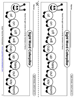 Sight Word Caterpillar: Units 9 and 10 Sight Words Worksheet