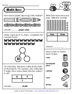 Math Buzz: Week 2 Worksheets 6 through 10 Daily Math Review Worksheet