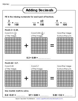 Add Decimals Graphically Worksheet