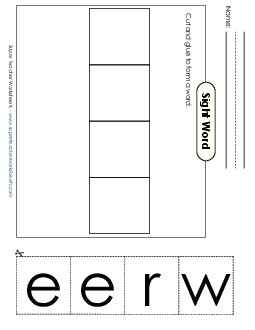 Large Cut-and-Glue: Were Sight Words Individual Worksheet