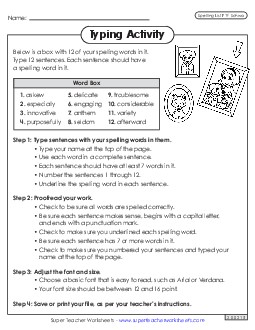 Typing Sentences (F-9) Spelling F Worksheet