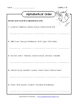 Alphabetical Order (D-28) Spelling D Worksheet