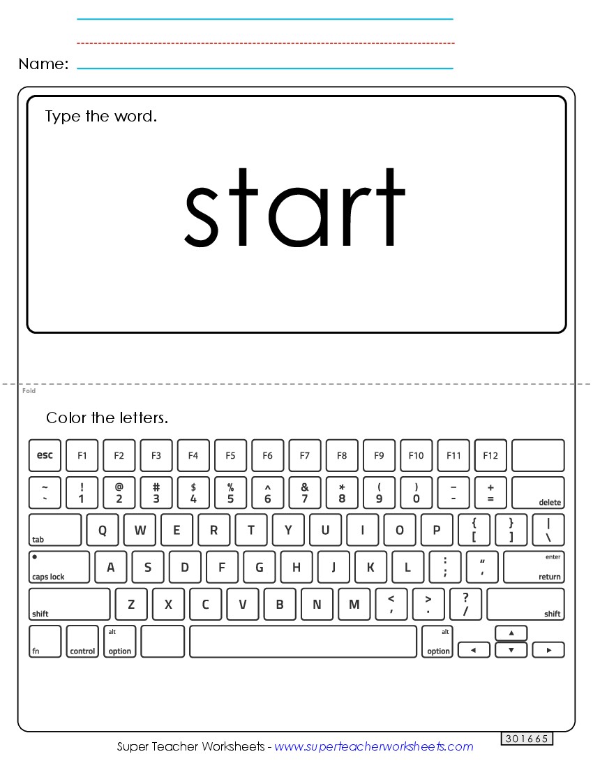 Type the Word: Start Sight Words Individual Worksheet