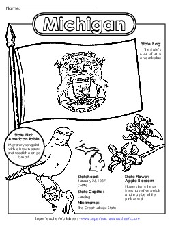 Michigan State Symbols Coloring Page Free States Individual Worksheet