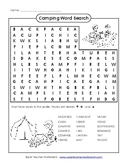 Camping Wordsearch Worksheet