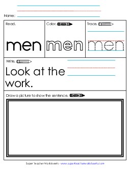 Worksheet 3: Men Sight Words Individual Worksheet