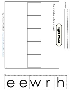 Large Cut-and-Glue: Where Sight Words Individual Worksheet