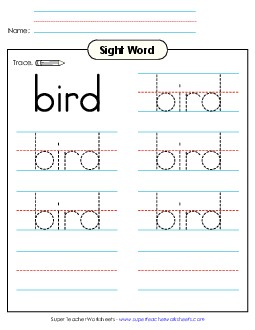 Trace the Word: Bird Sight Words Individual Worksheet