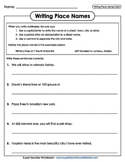 Fix the Sentences: Addresses Writing Worksheet