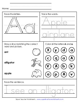 Letter A - Mixed Skills (Intermediate) Alphabet Worksheet