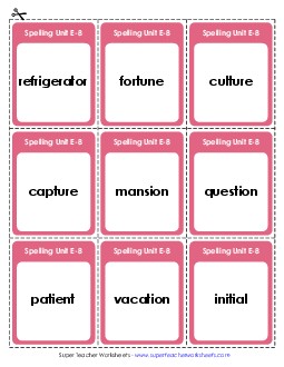 Flashcards (E-8) Spelling E Worksheet