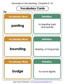 Vocabulary Cards for Chapters 9-10 Book Mummies In The Morning Worksheet