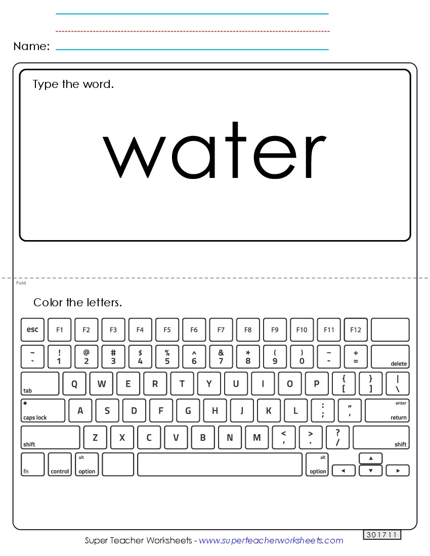 Type the Word: Water Sight Words Individual Worksheet