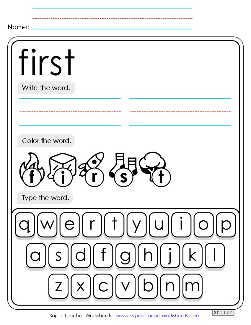 Write, Color, Type: First Sight Words Individual Worksheet