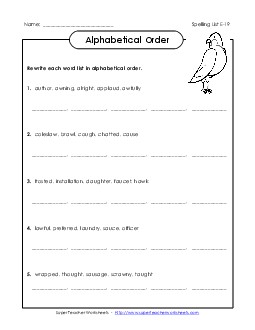 ABC Order (E-19) Spelling E Worksheet