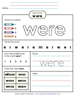 Worksheet 4: Were Sight Words Individual Worksheet