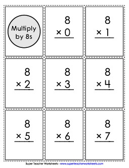 Flash Cards: Multiplying by 8s Multiplication Worksheet