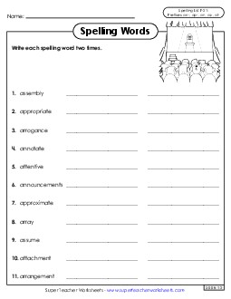 Write Words Twice (F-21) Spelling F Worksheet