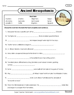 Mesopotamia Cloze Activity Worksheet