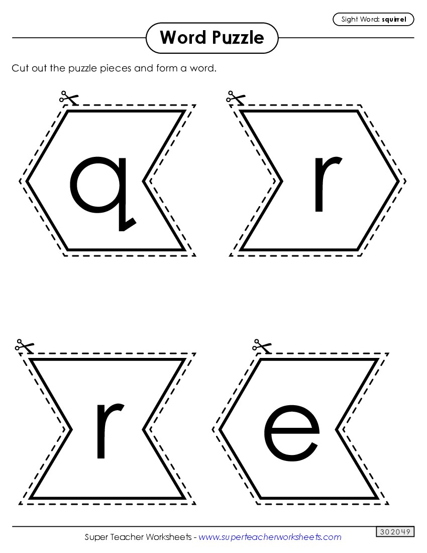 Word Puzzle: Squirrel Sight Words Individual Worksheet