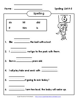 Sentence Completion (A-3) Spelling A Worksheet