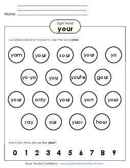 Dab or Color: Your Sight Words Individual Worksheet