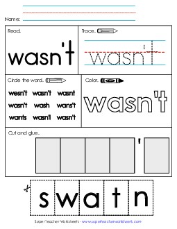 Worksheet 2: Wasn\'t Sight Words Individual Worksheet